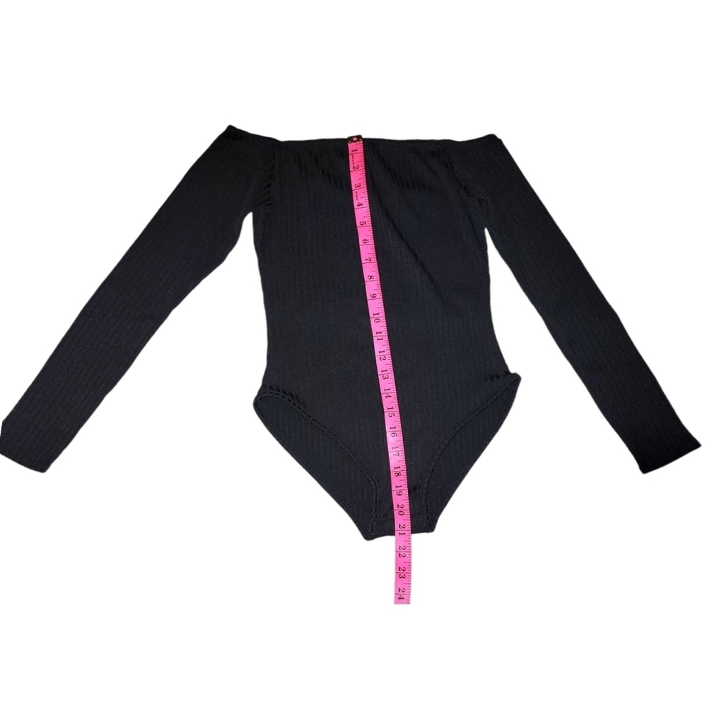 Black Ribbed Off Shoulder Bodysuit From PLT - Picture 5 of 7